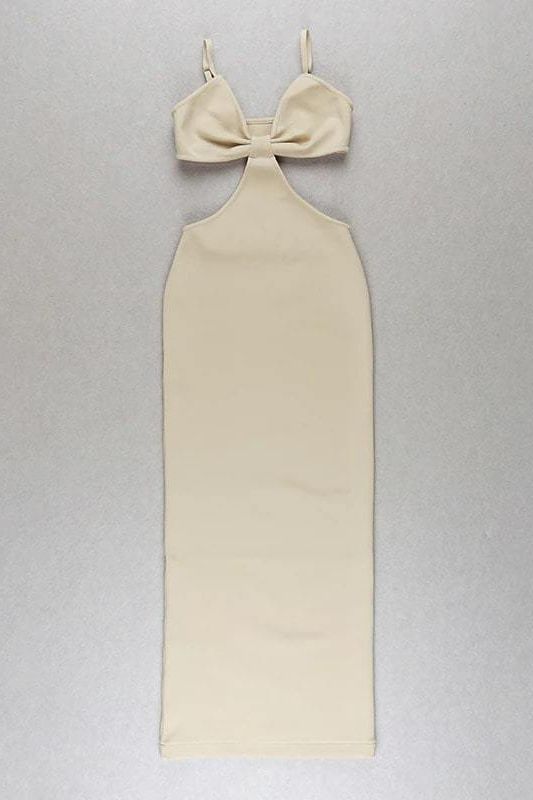 Aria Bodycon Day Maxi Dress - Cream - Fashionpara