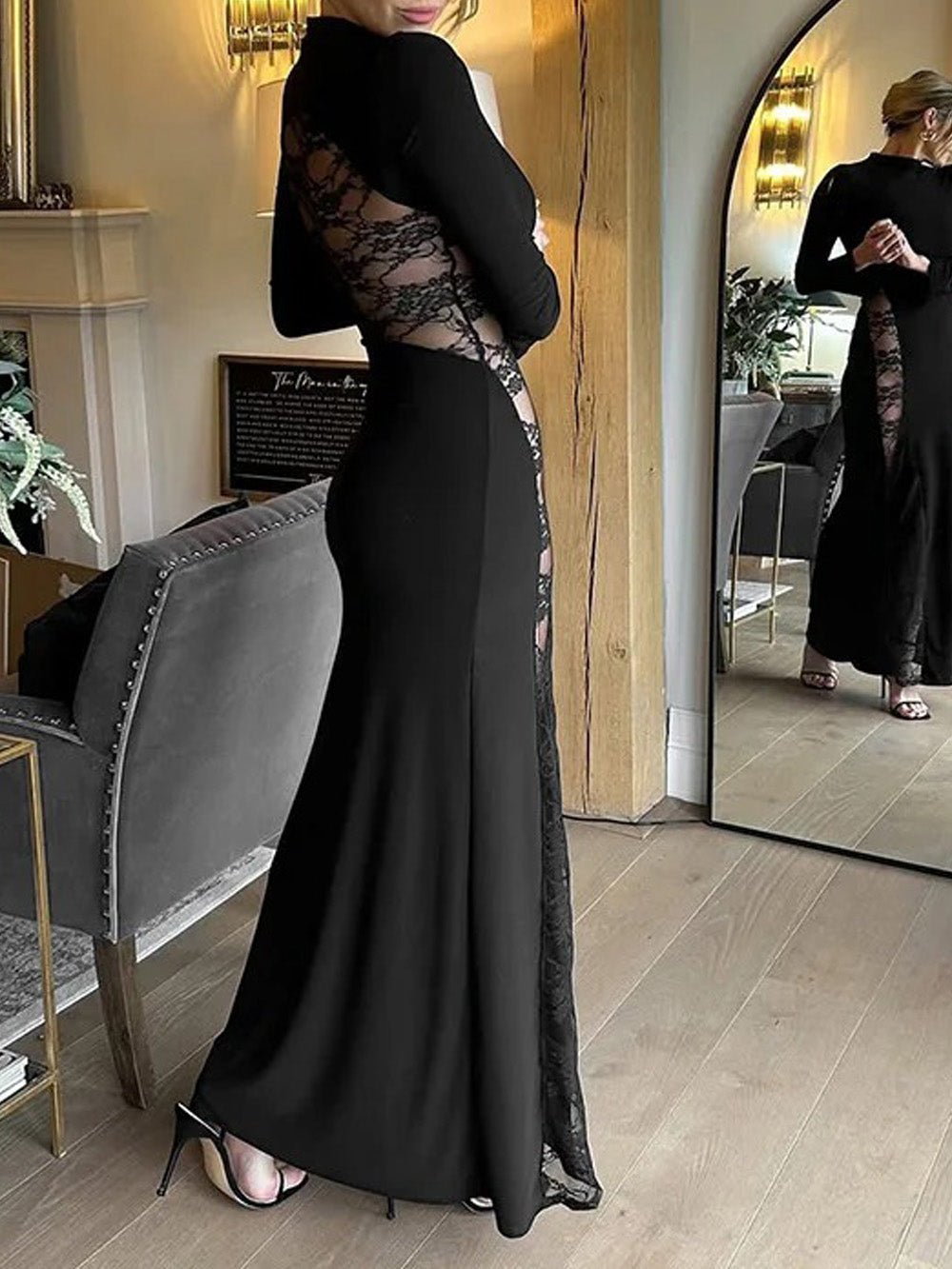 Ariana Sheer Lace Maxi Dress - View 3