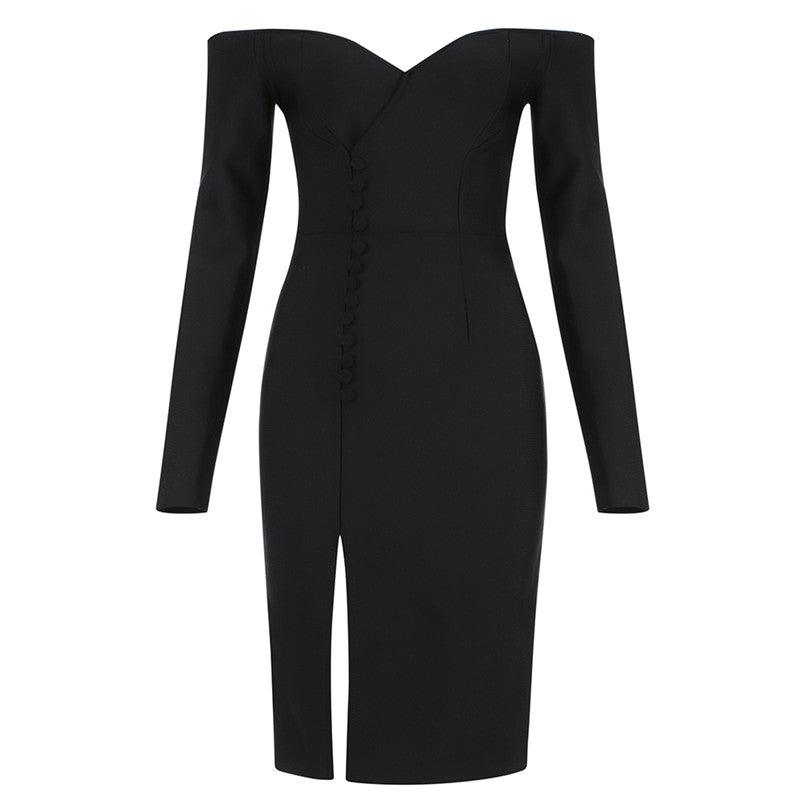 KittenAlarm - Arianna Off Shoulder High Slit Solid Dress