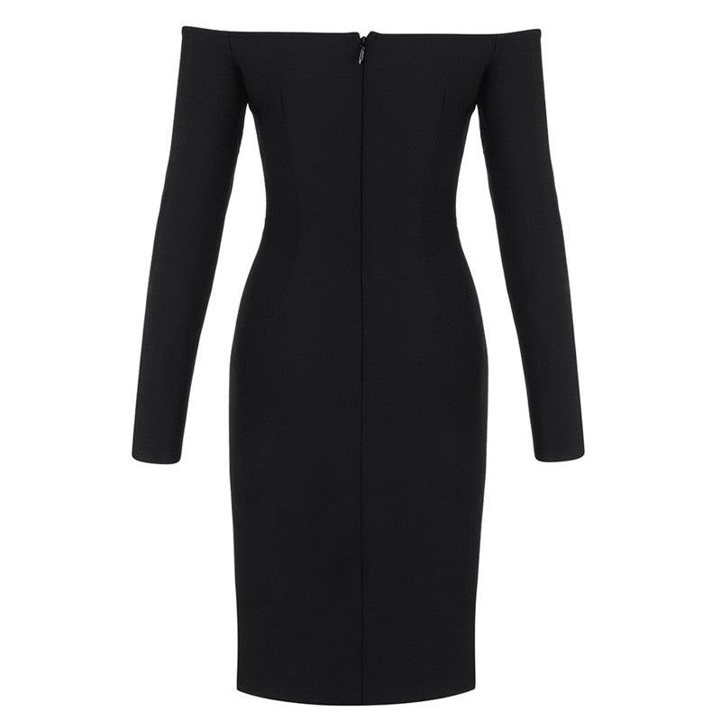 KittenAlarm - Arianna Off Shoulder High Slit Solid Dress