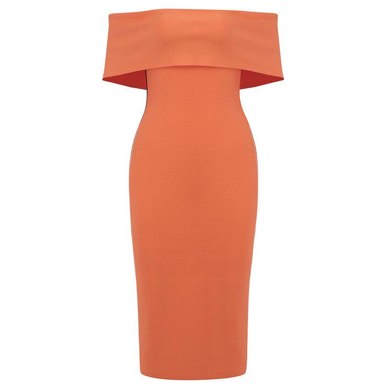 Off Shoulder Short Sleeve Bodycon Midi Dress