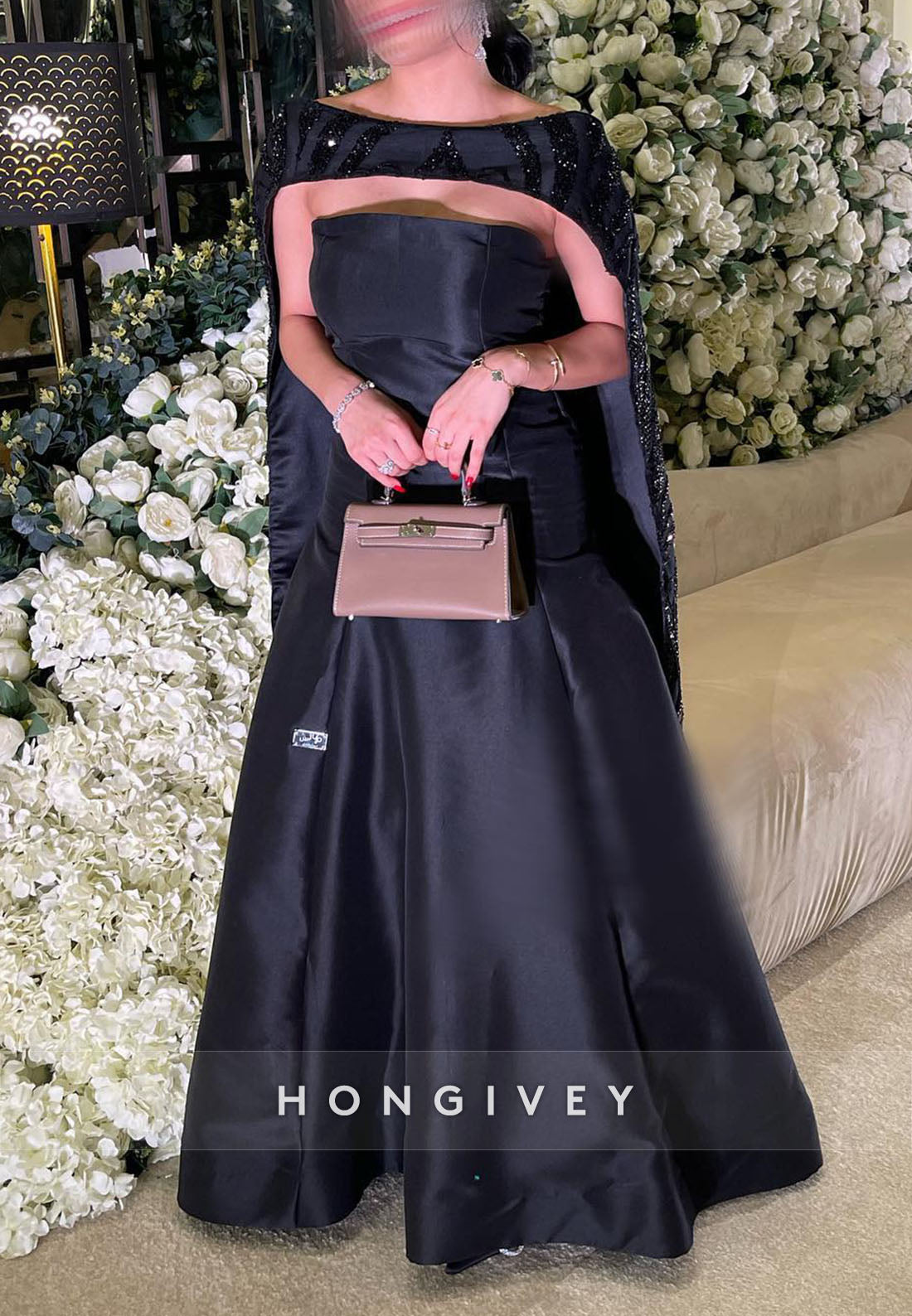 Satin Pleated Floor-Length Formal Dresses Cape Trumpet Evening Gown