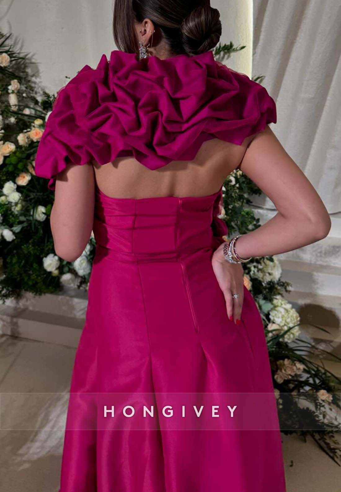Shawl Side Slit A-line Floor-Length Pleated Side Draping Evening Gown