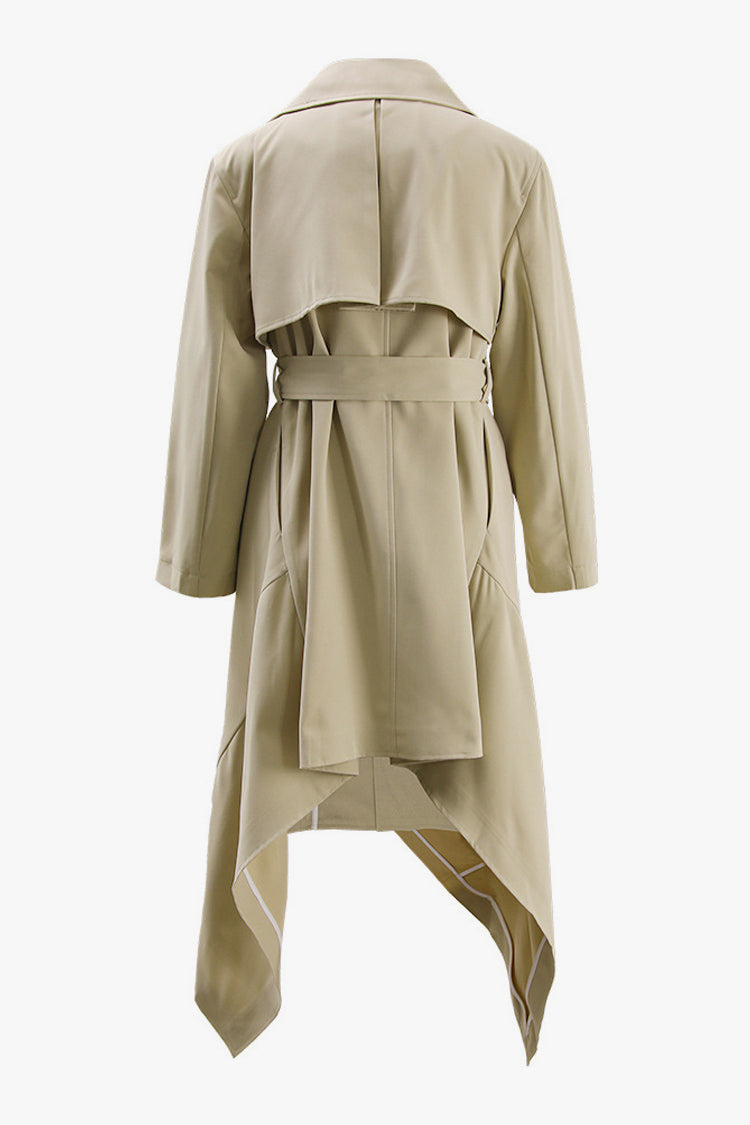 Asymmetric Collar Belted Trench Coat with Cinched Waist