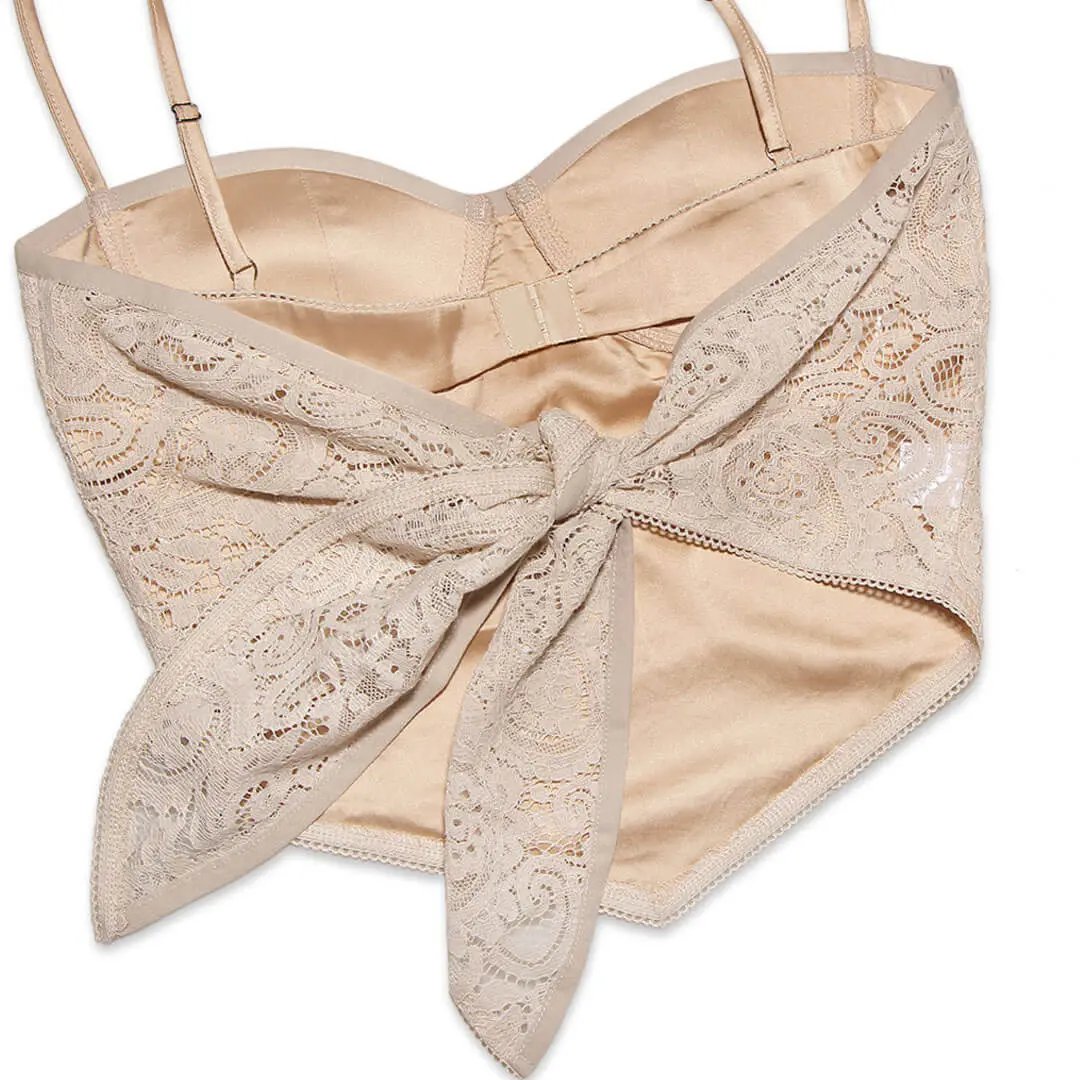 Asymmetric Paisley Lace Sweetheart Sleeveless Crop Tank Top - Apricot  Fashionpara