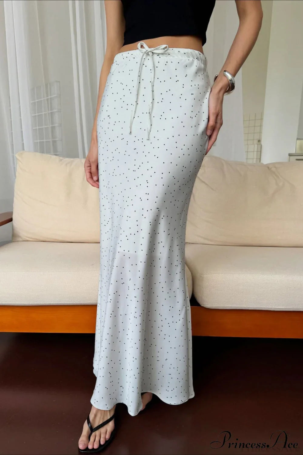 Asymmetric Polka Dot Maxi Mermaid Skirt White / S