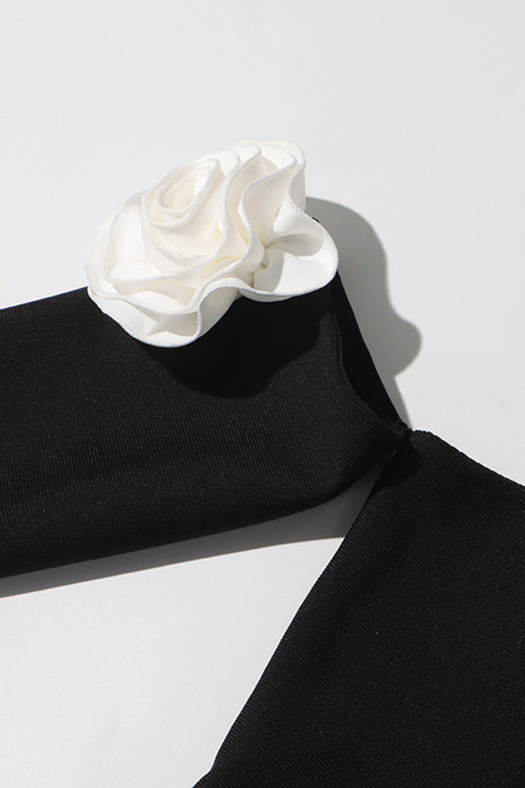 Asymmetric Rosette Cut Out One Shoulder Bodycon Evening Maxi Dress - Fashionpara