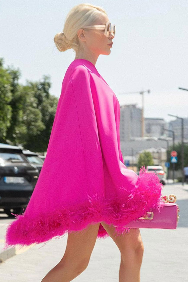 Asymmetrical One Shoulder Party Mini Dress - Hot Pink
