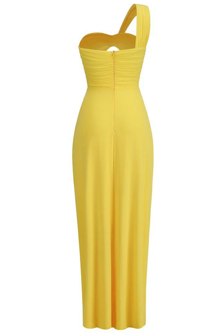 One Shoulder Twist Cut Out Ruched High Split Bodycon Maxi Dress - View 7