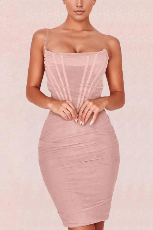 Athena Bodycon Wrap Dress - Dusty Pink - Fashionpara