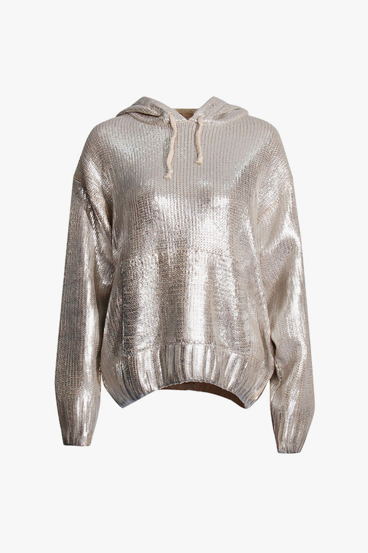 Rosedress Metallic Foil Oversized Hooded Sweater