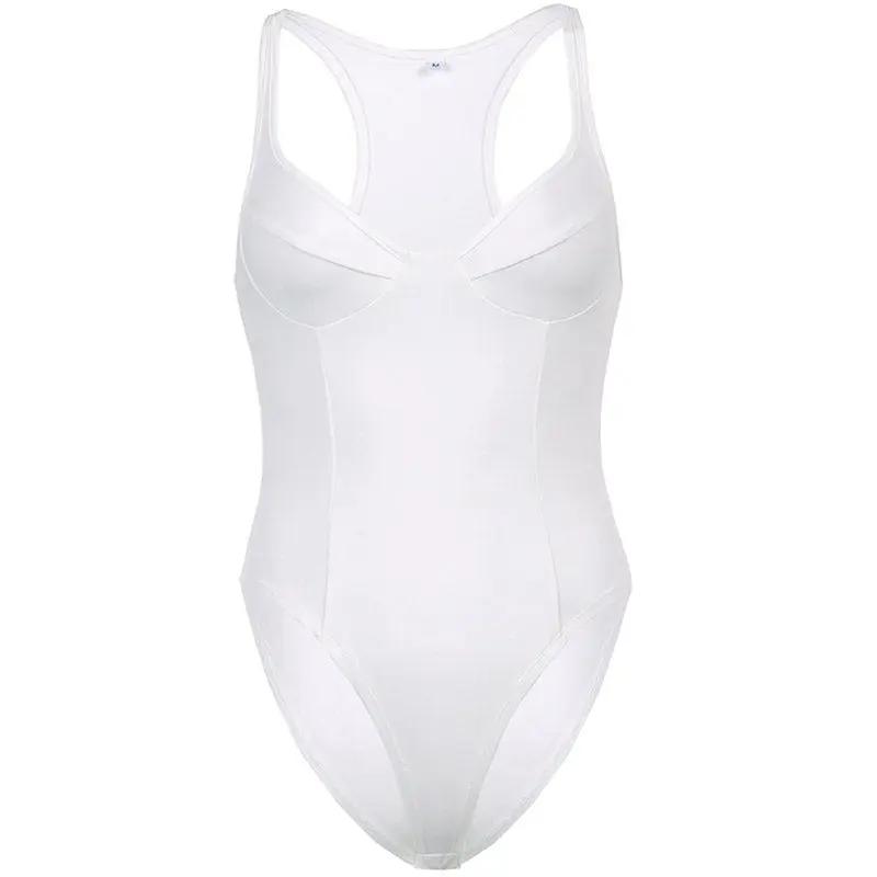 Athletic Sweetheart Bustier Racerback High Leg Fitted Bodysuit - White  Fashionpara