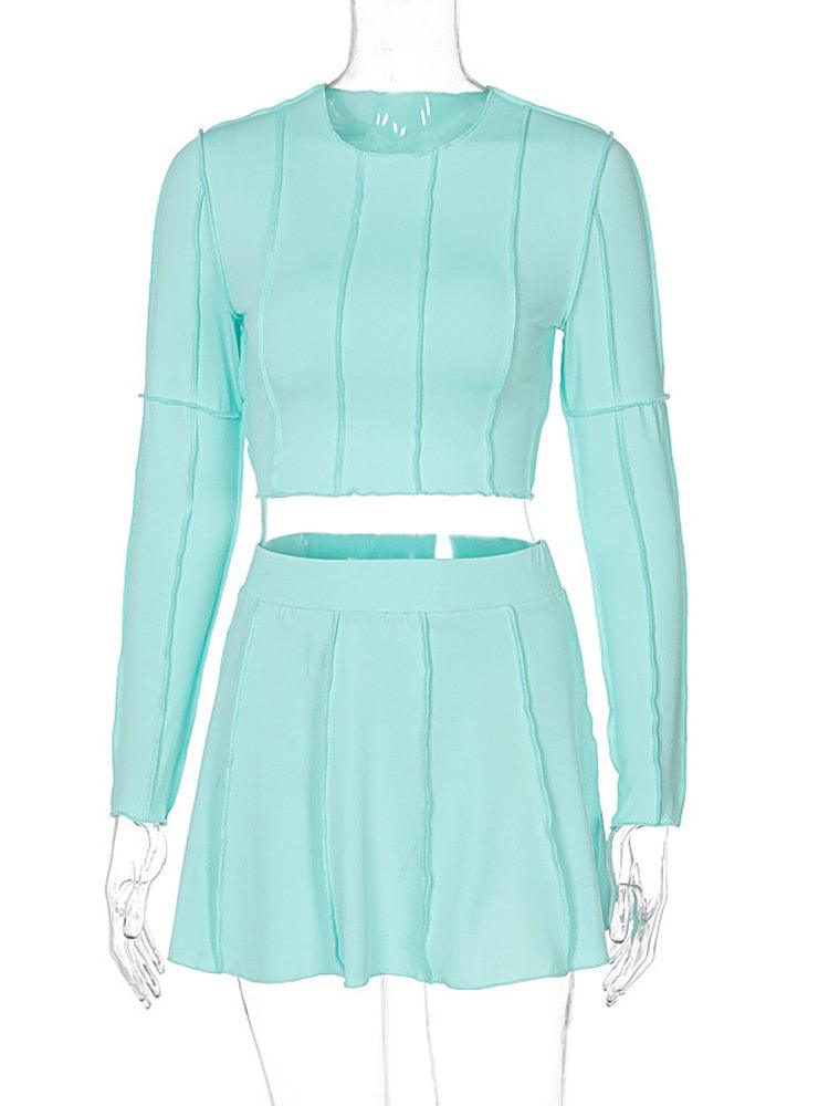 KittenAlarm - Audie Solid Crop Top & Mini Skirt Set