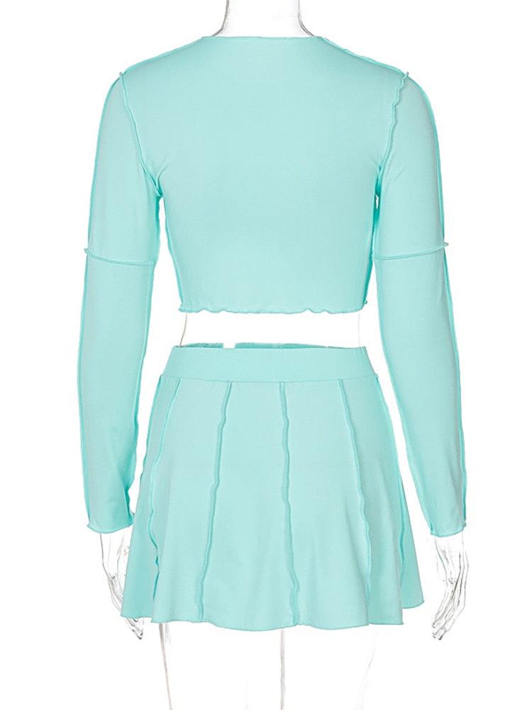 KittenAlarm - Audie Solid Crop Top & Mini Skirt Set
