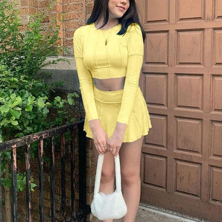 KittenAlarm - Audie Solid Crop Top & Mini Skirt Set