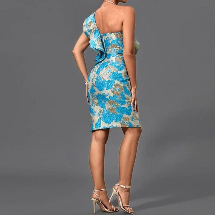 KittenAlarm - Austine One Shoulder Ruffle Sleeve Midi Dress