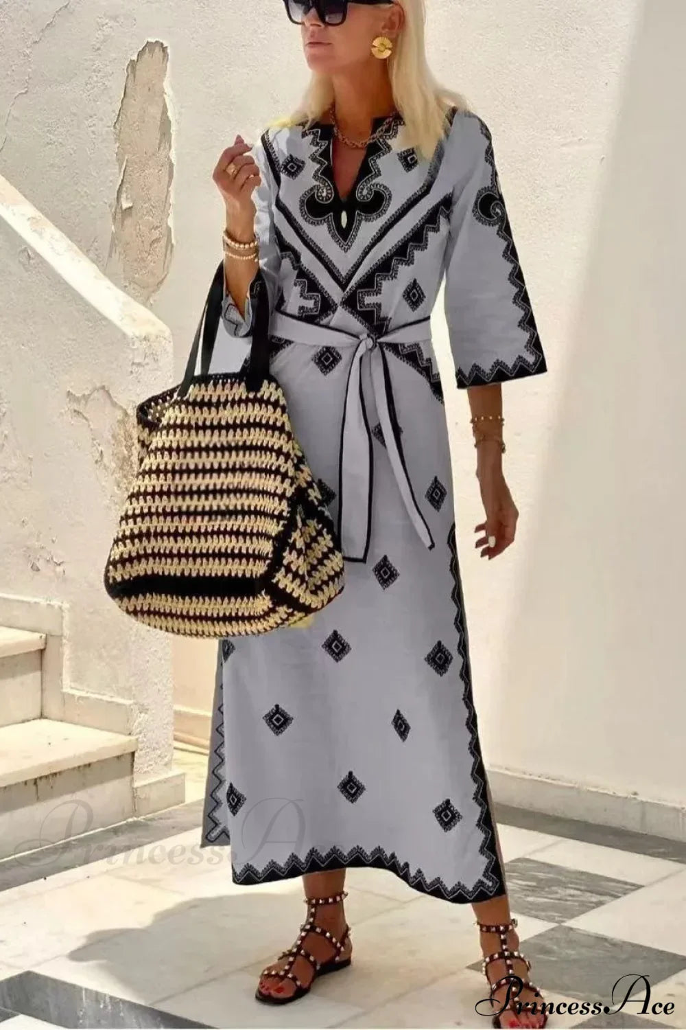 Autumn Fragrant Hemp A-line Boho Dress GRAY / S bohodress-250126