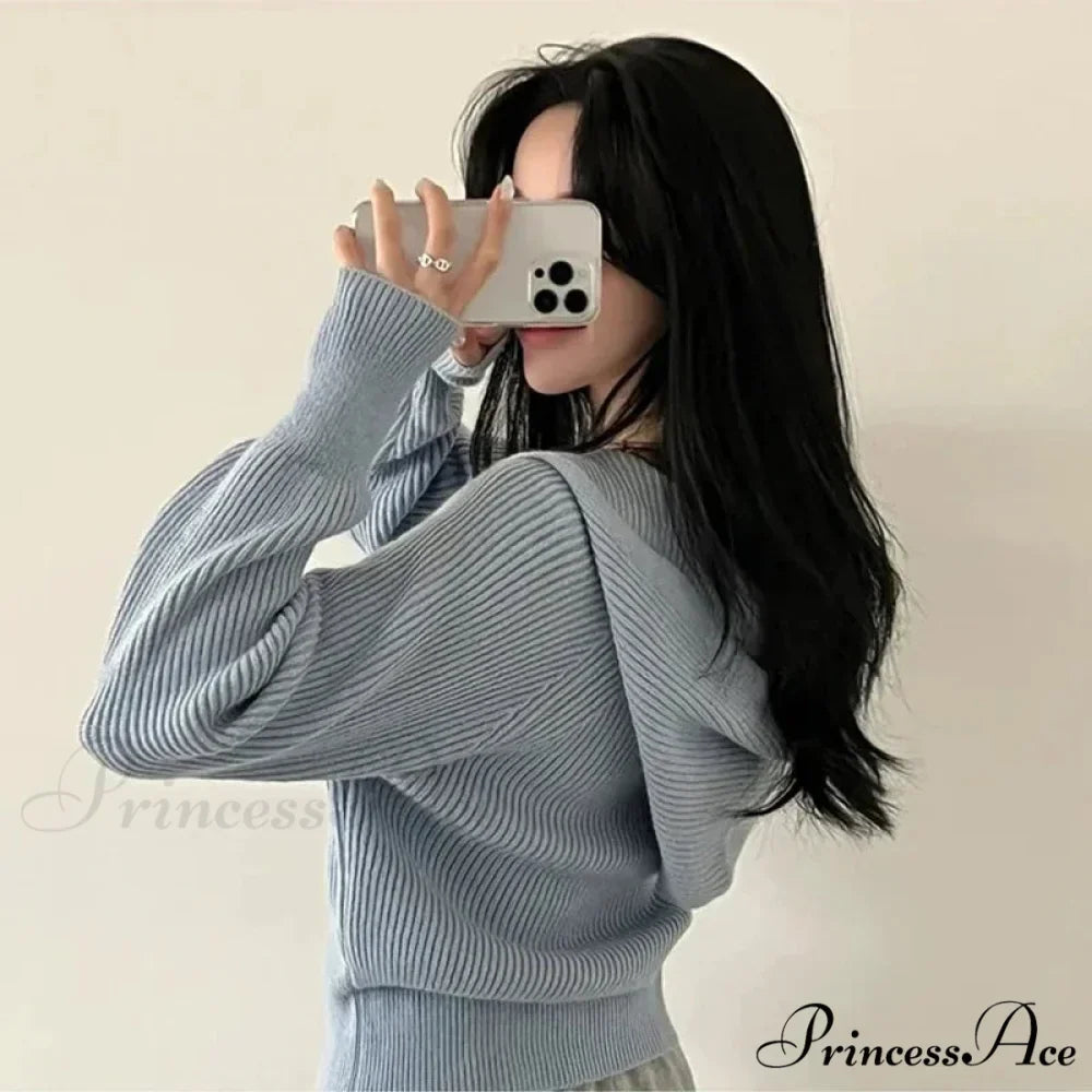 Autumn Winter Long Sleeve Short Loose Solid Knitted Zipper Cardigan 6