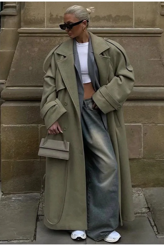 Scarf Accent Woolen Chic Long Overcoat - Fashionpara