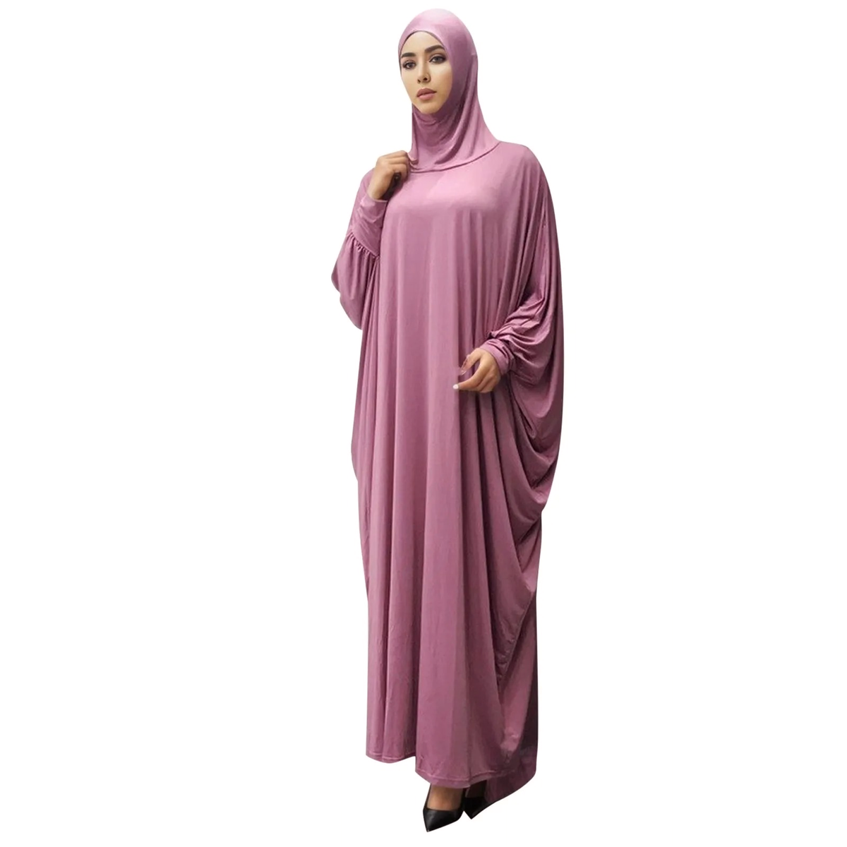 Solid Color Headgear Bat Cardigan Robes Ramadan Muslim Muslim Clothes Long Sleeve Cardigan Maxi Dress 4