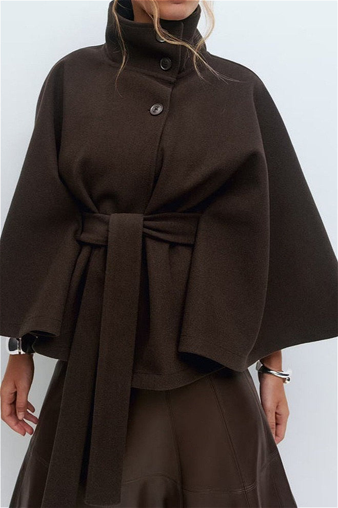 Stand Collar Cape Coat for Elegant Layered Style and Warmth