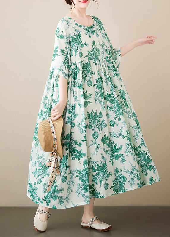 Floral Print Round Neck Short Sleeve A-Line Midi Dress - View 3