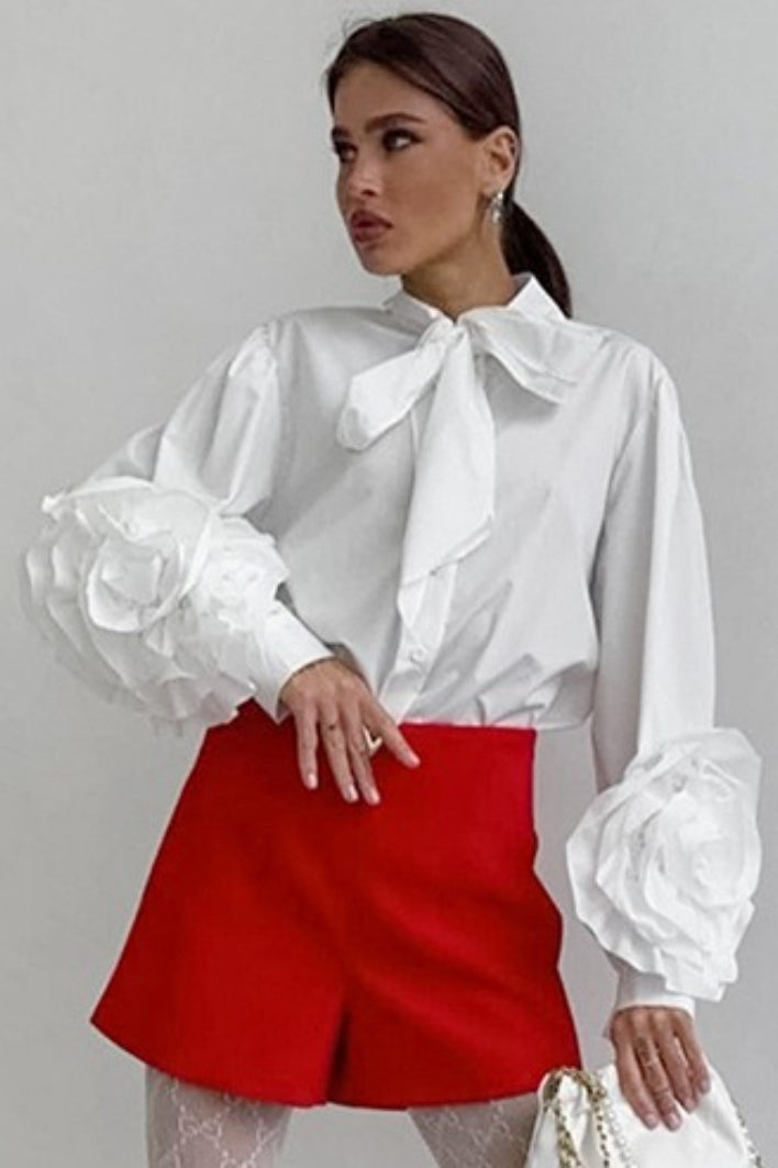 Lantern Sleeve Floral Tie Blouse