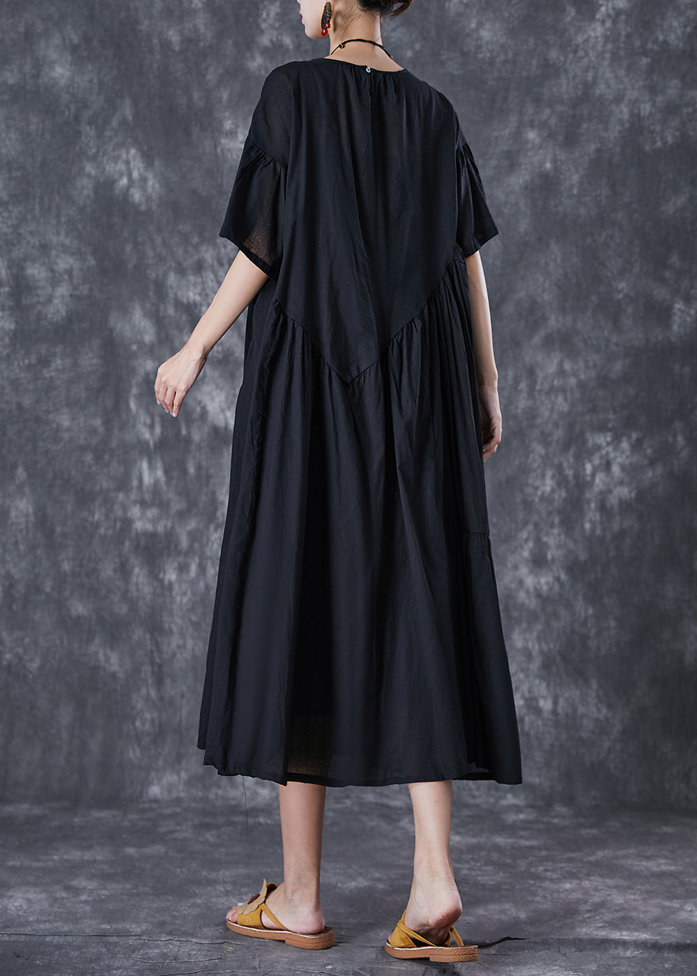 Oversized Asymmetrical Tiered Pleated Pocket Midi Smock Dress - View 4