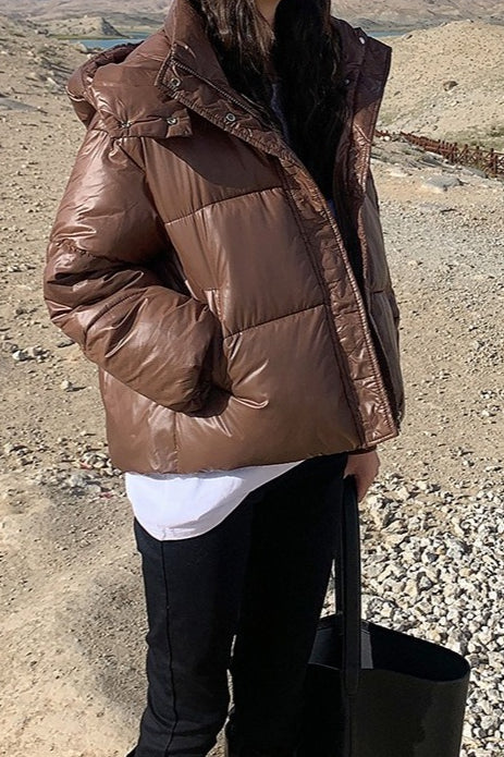 Cropped Plush Lined Oversized Puffer Jacket