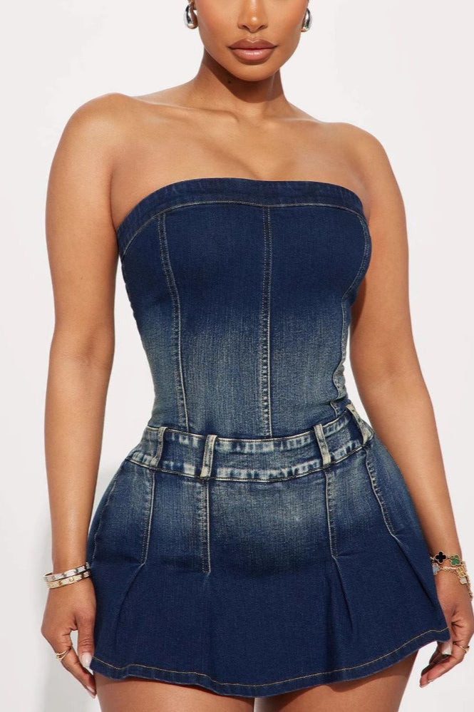 Strapless Washed Bodycon Denim Dress