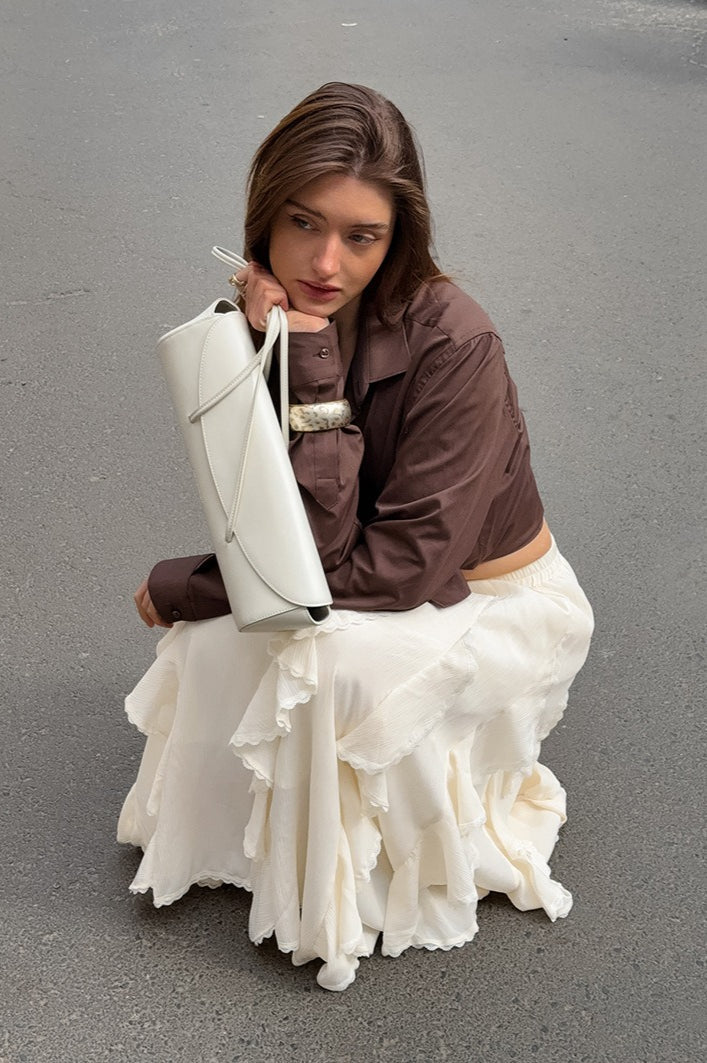 Apricot Ruffle Chic Lace Trim Skirt