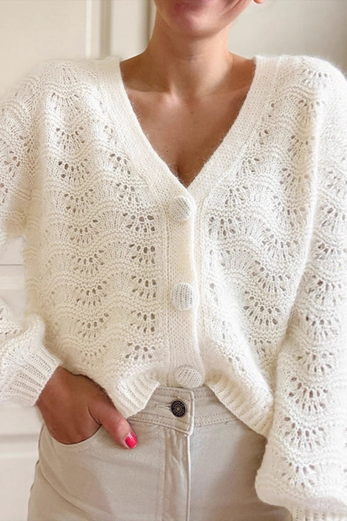 PrincessAce Crochet Hollow V-Neck Cardigan for Fall Style