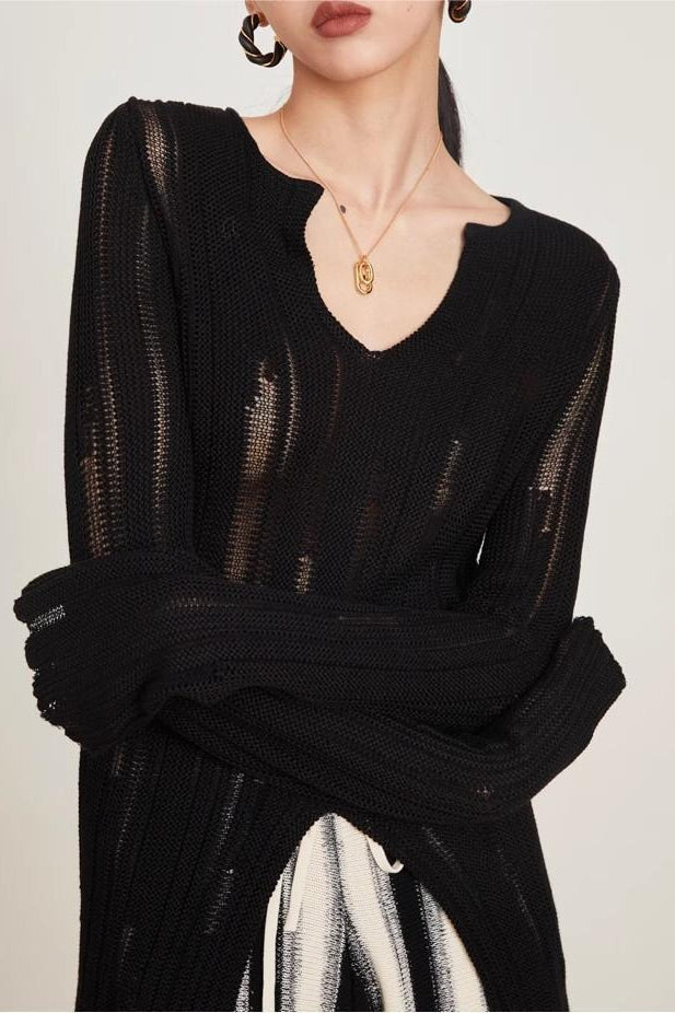 Cutout Detail Textured Knit Top