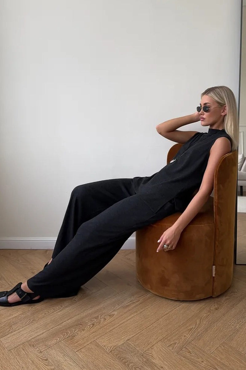 Sleeveless Lounge Top Wide Leg Pants Set