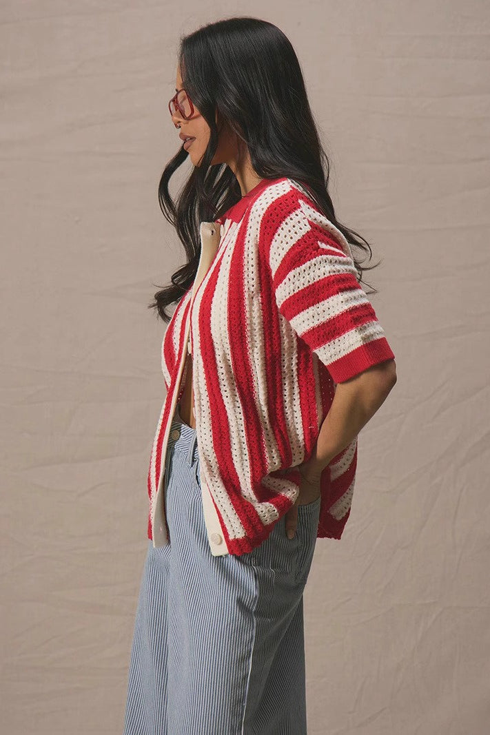 Colorblock Striped V-neck Knit Sweater for Stylish Comfort