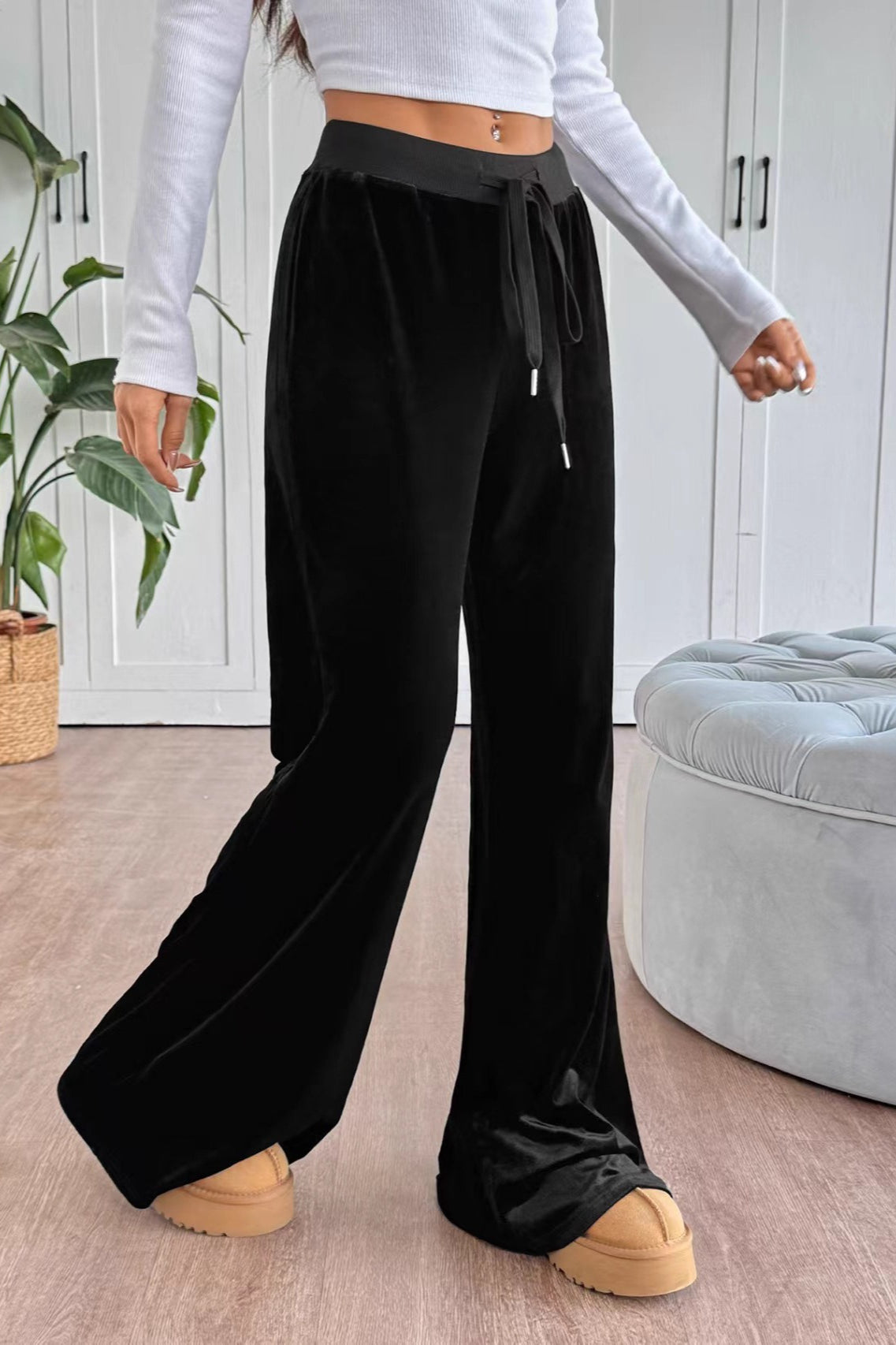 High Waist Velvet Flare Pants