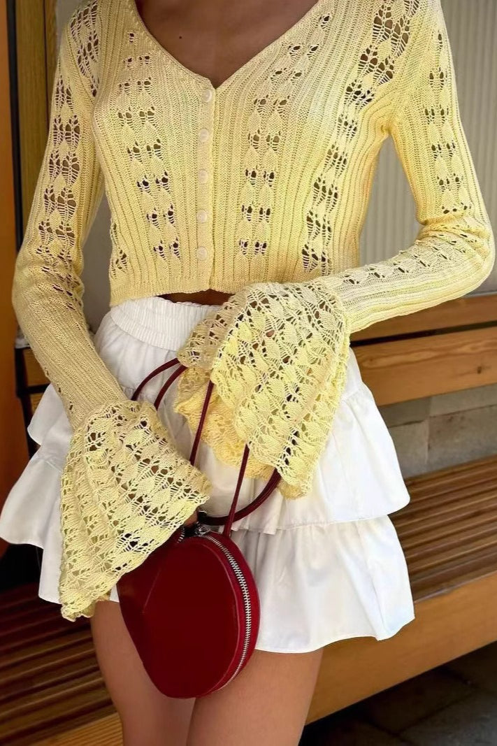 Chic Cutout V-Neck Knit Cardigan for Effortless Style