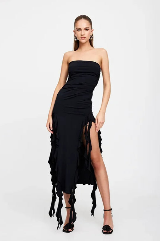 Strapless Irregular Midi Dress