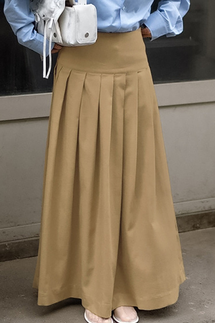 Pleated Cotton Maxi Skirt