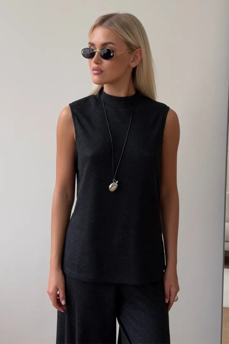 Sleeveless Lounge Top Wide Leg Pants Set
