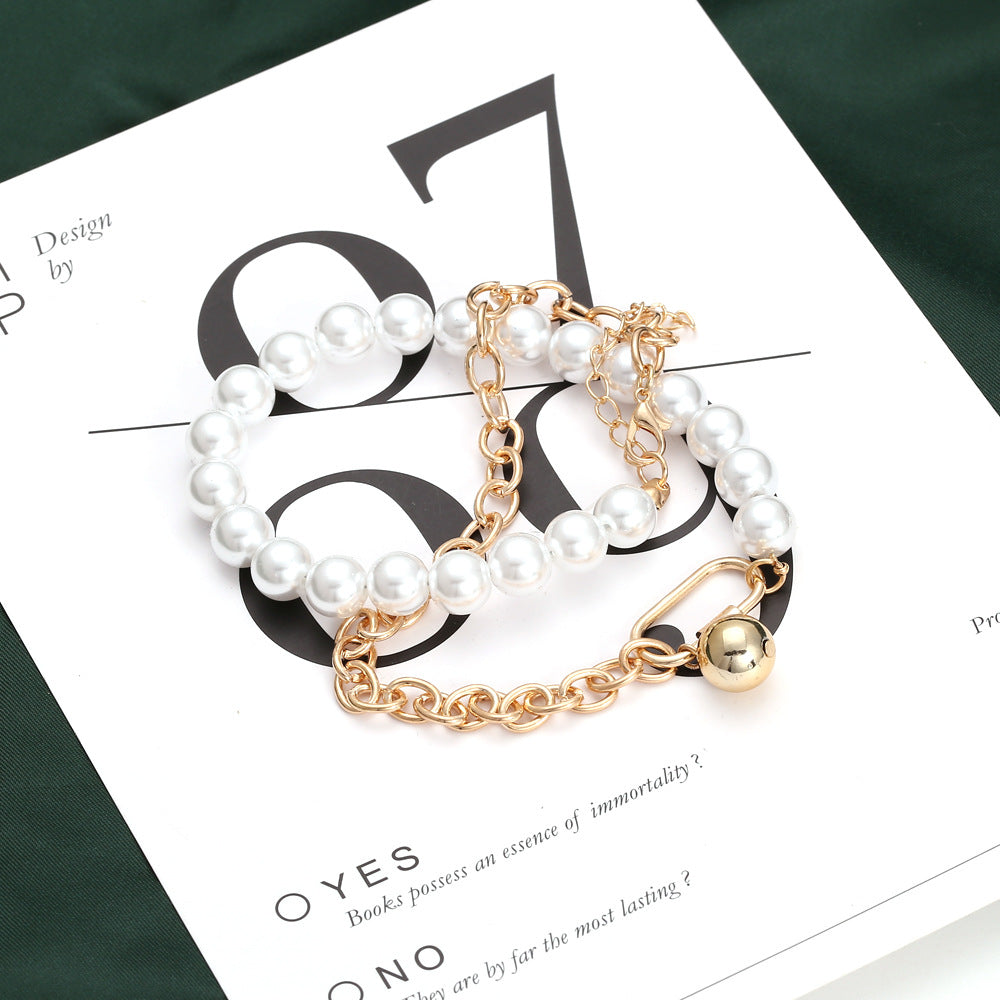 Pearl Lock Metal Stitching Necklace