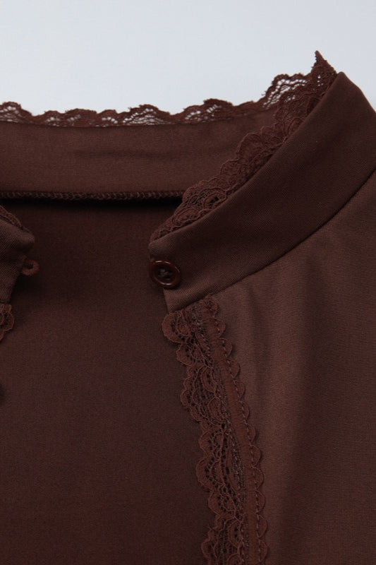 High Neck Keyhole Fitted Blouse