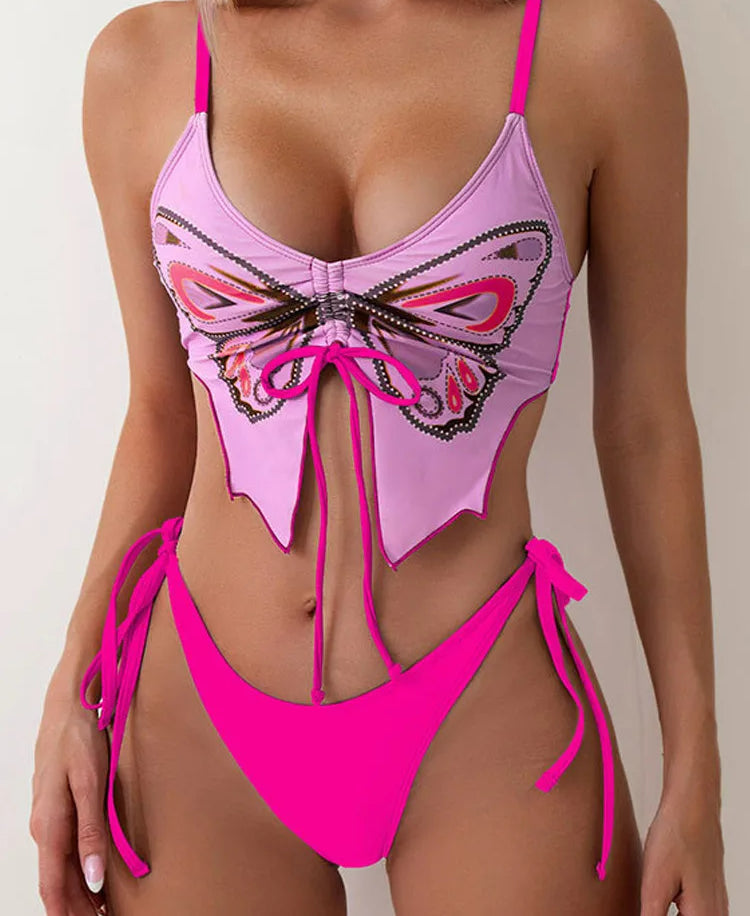 Print Tied High Cut Push Up Bikini Set - Fashionpara