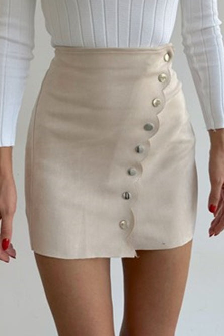 Button Front Velvet Bodycon Skirt