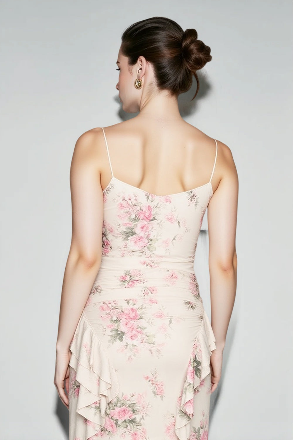 Floral Ruffle Square Neck Ruched Dress 3