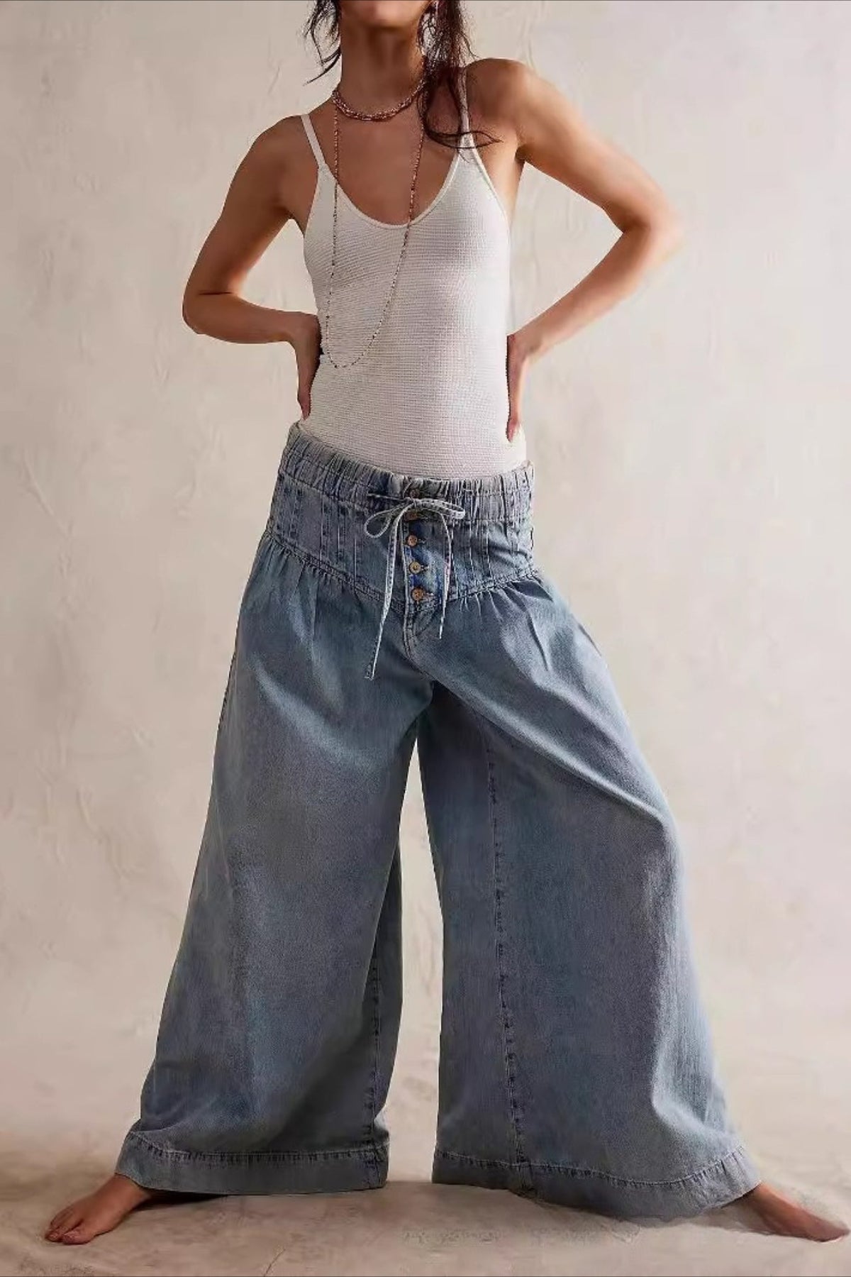 Ruched Mid Rise Tie Front Jeans