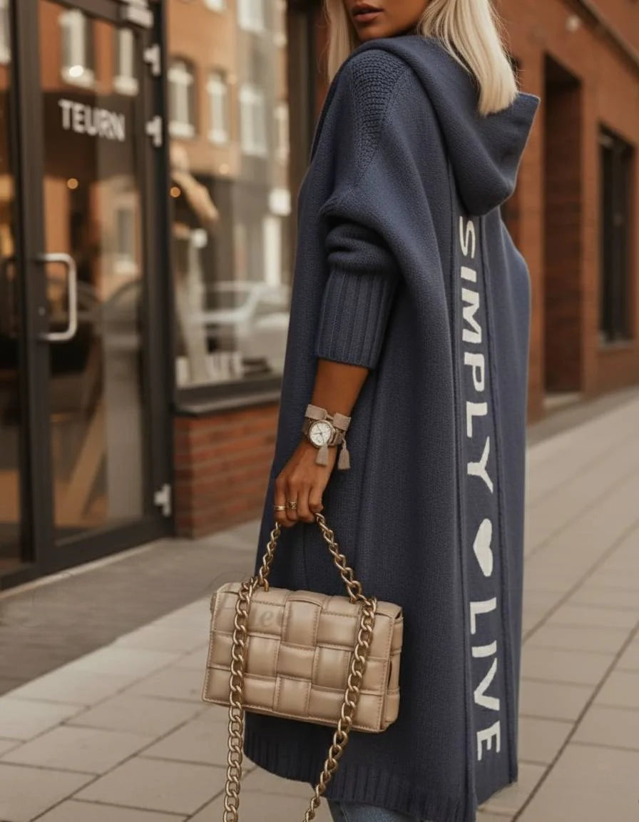 Fashion Geometric Print Long Sleeve Hooded Casual Loose Trench Stylish Coat - Fashionpara