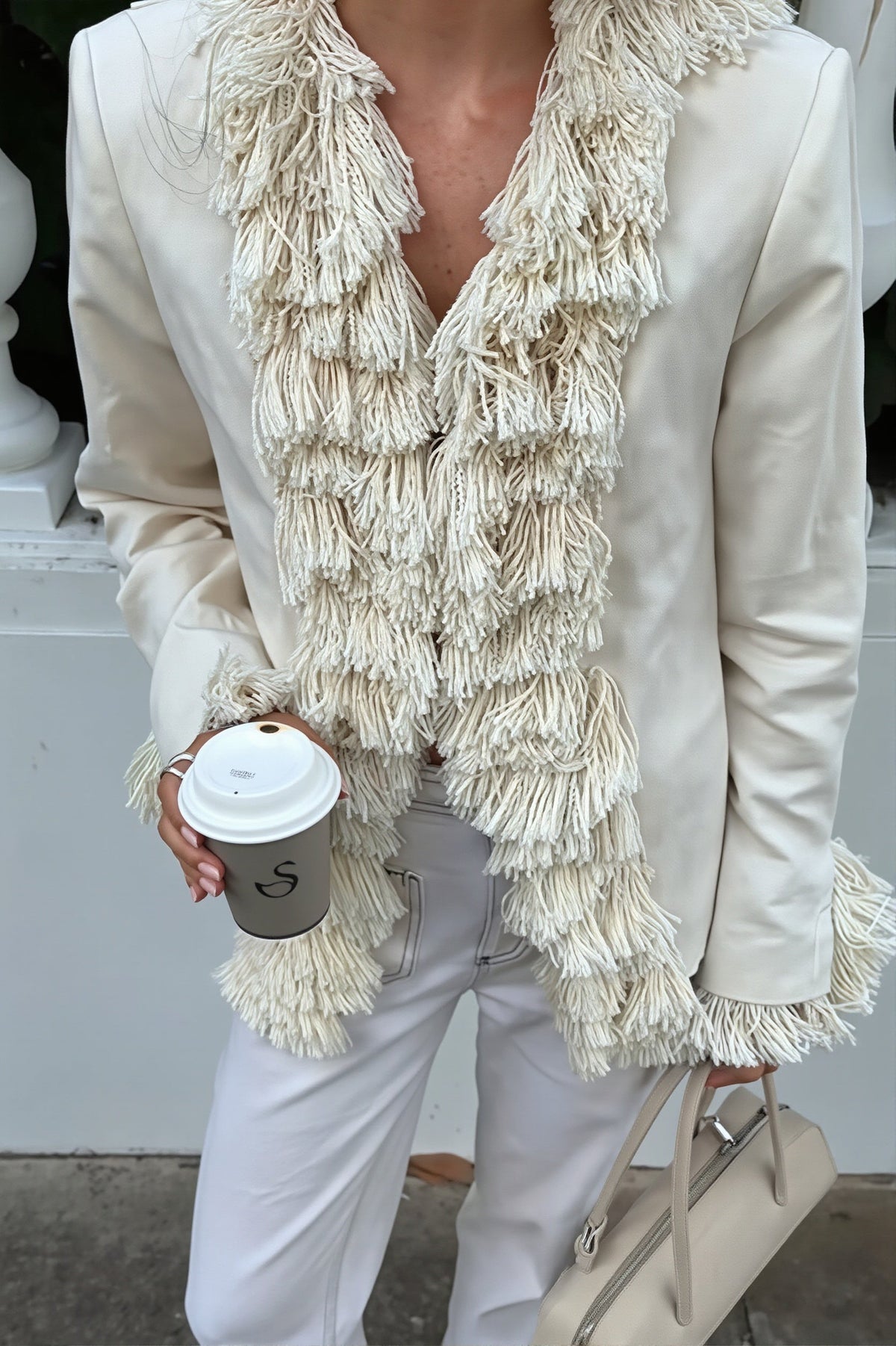 Layered Fringe Trim Fitted Coat