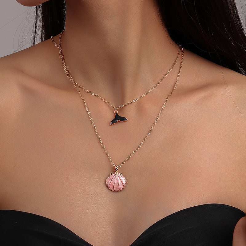 Pearl Shell Starfish Tail Fish Bone Pendant Necklace Set