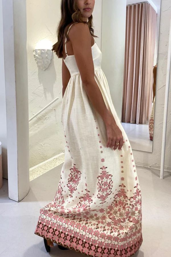 Linen Blend Floral Print Sleeveless A-Line Maxi Dress - View 11